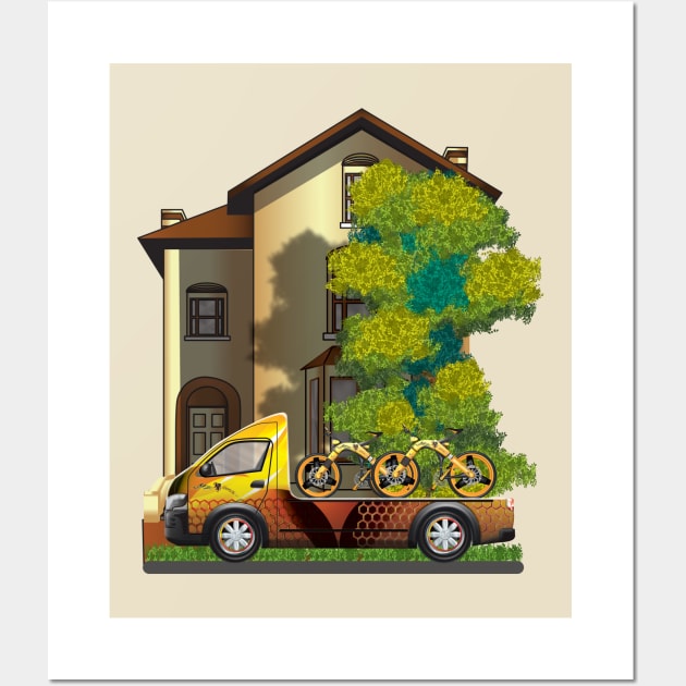 CS Cartoon Machines Van Truck Bicycles and House  V 1.1. Wall Art by OmarHernandez